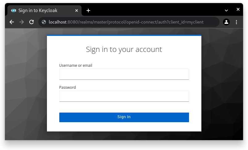 Screenshot showing a user's login screen as presented by Keycloak